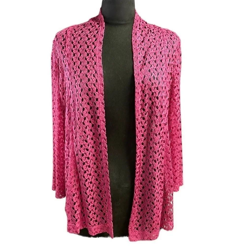 Alia Vintage Ladies Lace Open Front Cardigan Size Petite Small RoseβPink